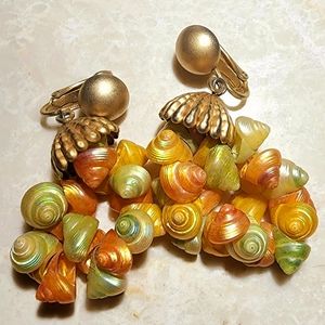 Miami colorful multishell Cluster dangle clip on earrings